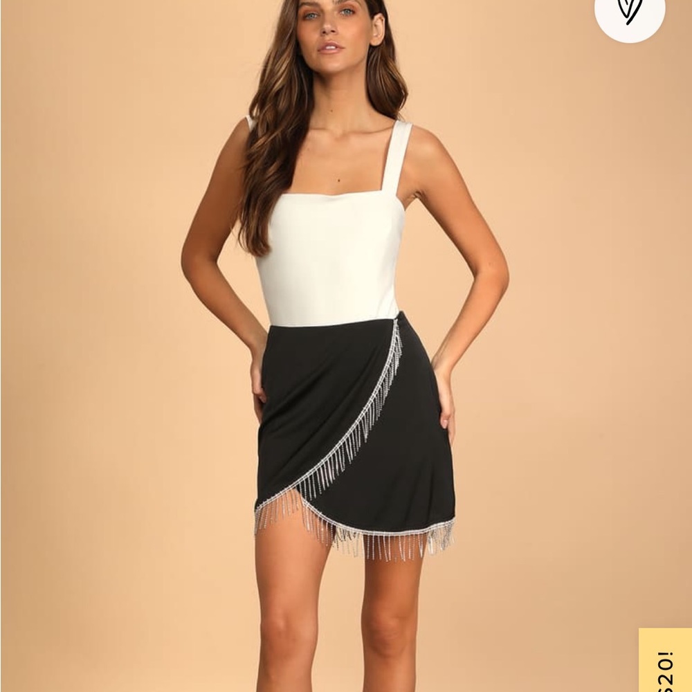 Lulus black rhinestone fringe mini skirt